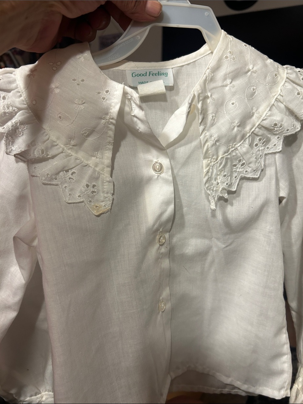 Girls' White Eyelet-Collar Button-Front Blouse